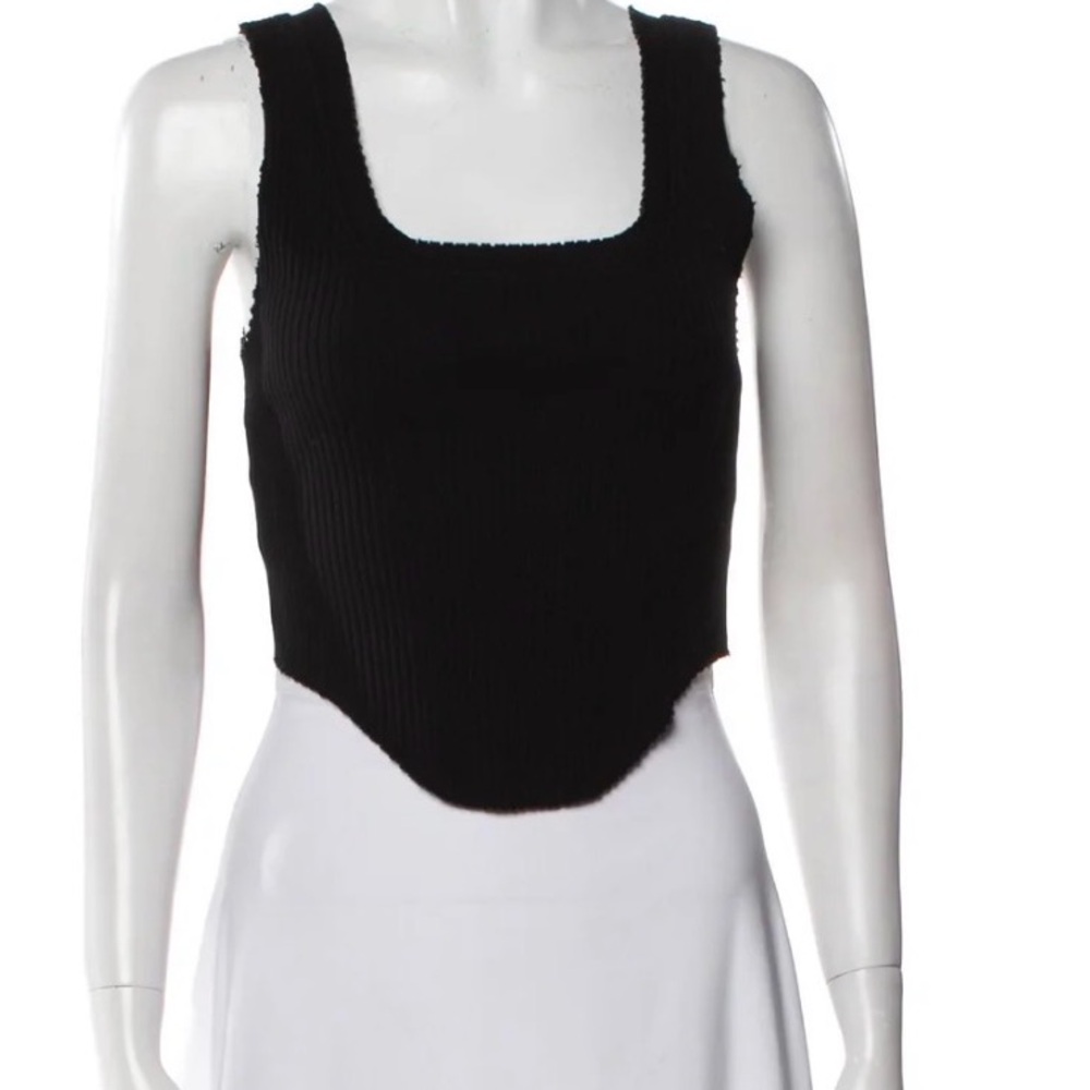 Cotton Citizen Asymmetrical Black Ribbed Women's Tank Top Large NWOT Raw Hem